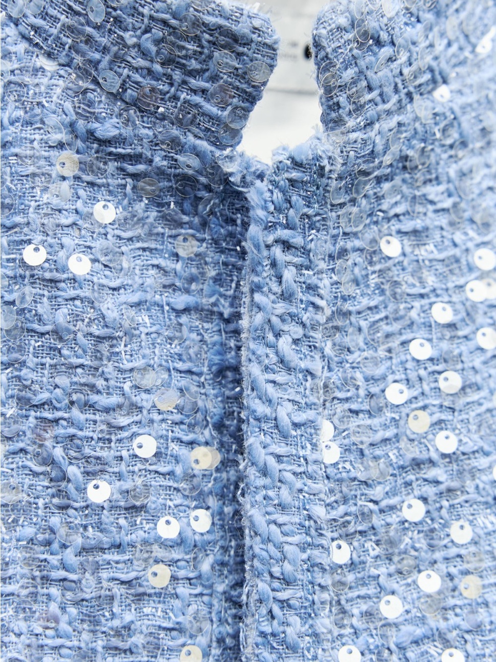 NWT Zara Periwinkle Blue Sequined Tweed Lady Jacket XL - Picture 9 of 14